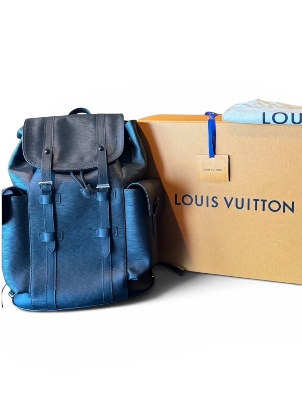 Louis Vuitton Christopher MM Backpack – Black Epi Leather, Full Set
